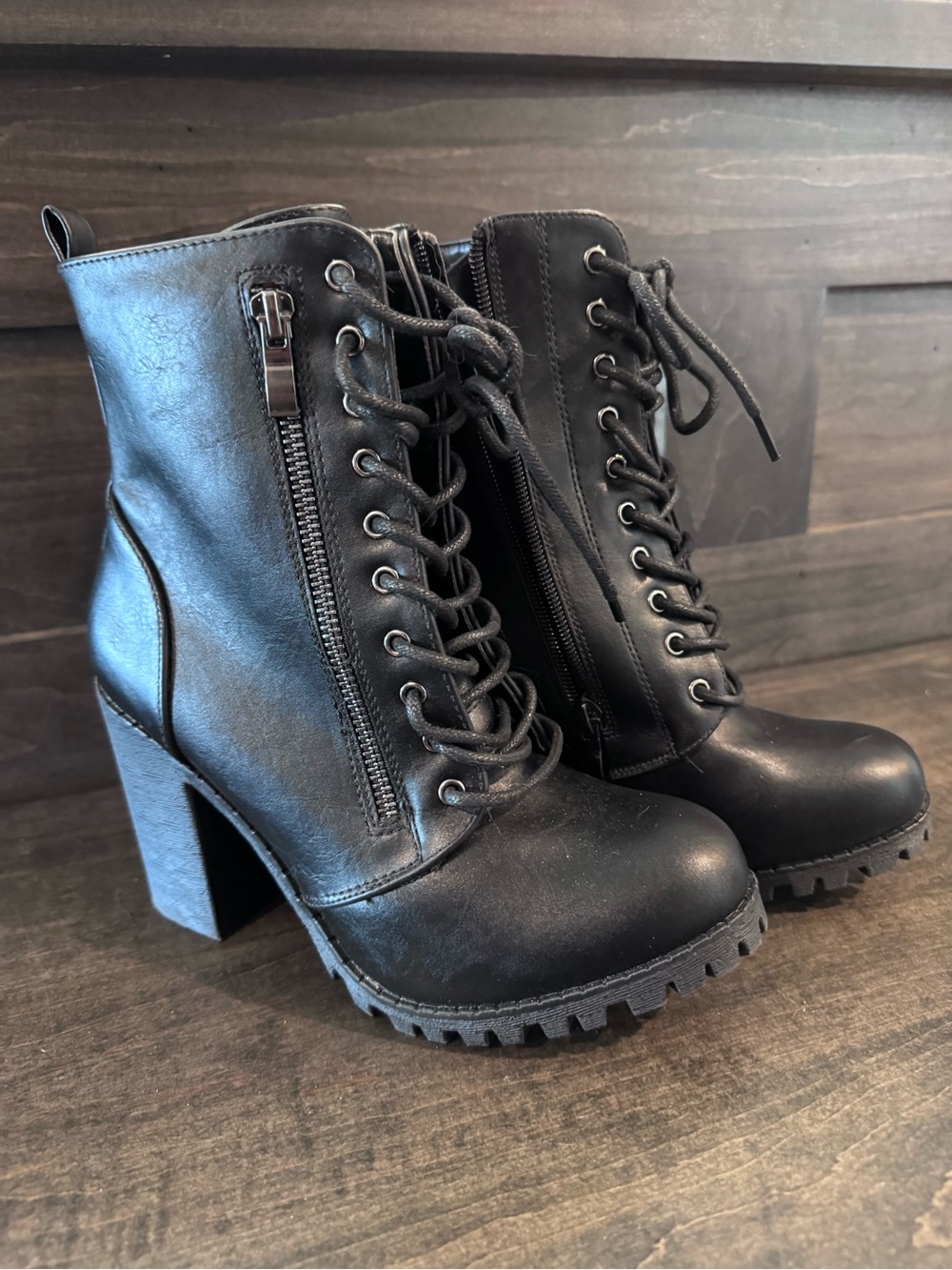 Black Lace-Up Platform Ankle Boots - Women